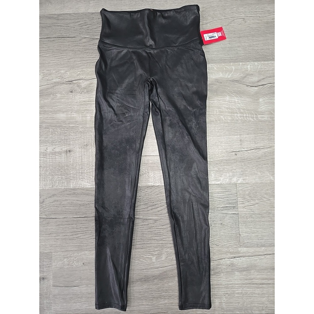 NWT Spanx Womens Leggings Faux Leather High Waist Ankle‎ Black Coated Size Med.